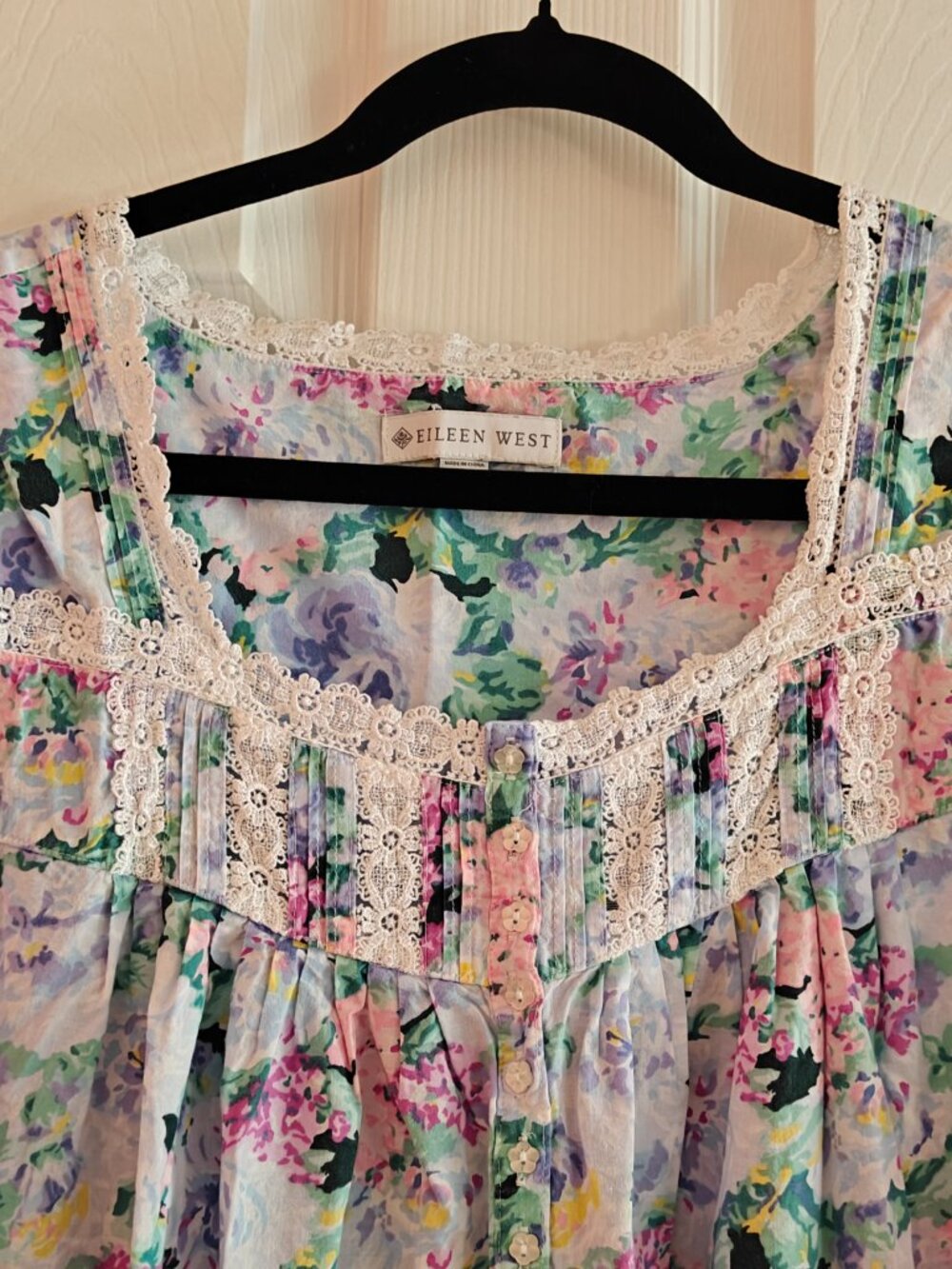 EILEEN WEST Floral Nightgown XL Cotton Lace Trim Sleep Dress Cottagecore - Picture 2 of 7